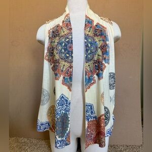 B.L.E.U. Boho Mandala Patterned Crochet Back Flowy Open Sleeveless Vest